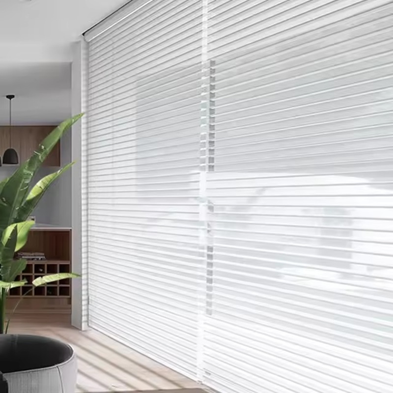 Custom Shangri-La Roller Shades with Stripes Pattern Room Triple Sheer