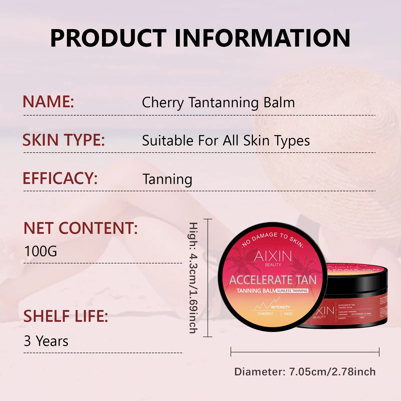 Aixin Private Label Sunbed Tanning Lotion Intensive Cherry Tanning Accelerator Cream
