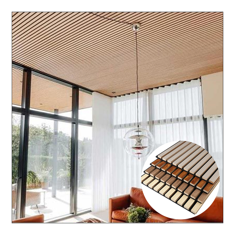 Akupanel Wood Veneer Slats Grooved Acoustic Panel Wooden Polyester Acoustic Akustik Panels Boards
