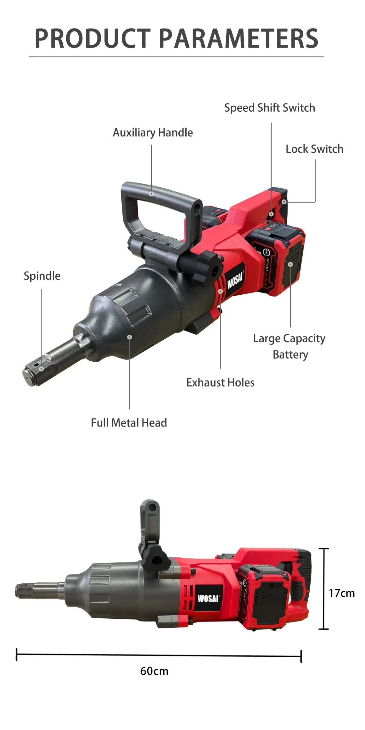 Беспроводной гайковерт Wosai 3100 Нм, 20В, бесщеточный