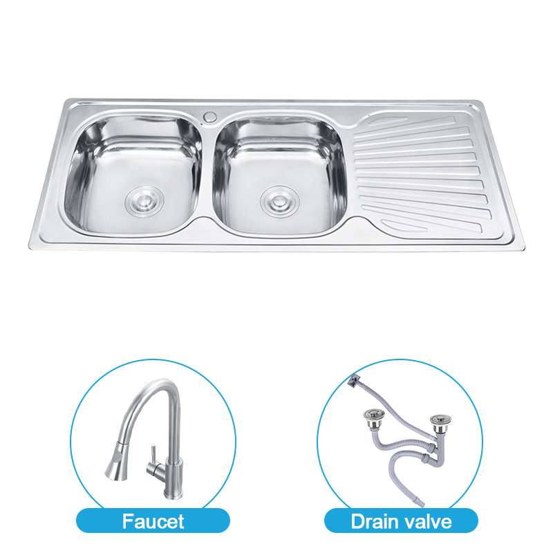 Modern Farmhouse 201 304 Stainless Steel Kitchen Sink Double Bowl with Drain Plate Fregadero Cocina