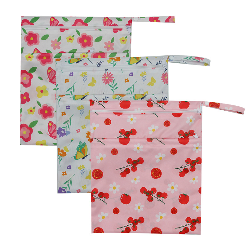 Double-Zipper Dry and Wet Diaper Bag, Baby Stroller Waterproof Hanging Bag, Baby Diaper Filter Bag