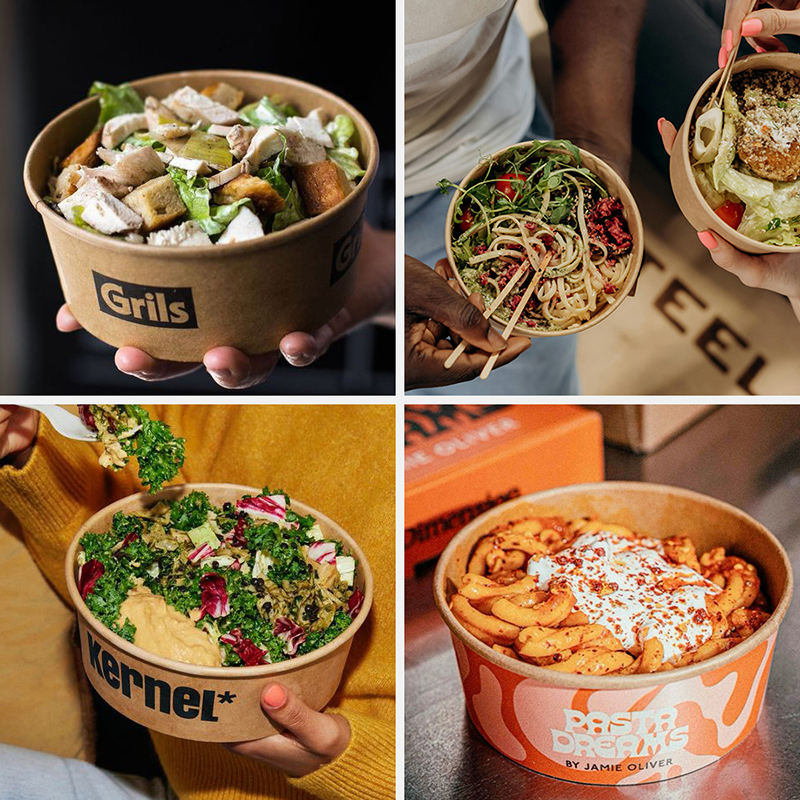 Brown Kraft Paper Salad Bowl with Lid Disposable Container for Takeaway Food