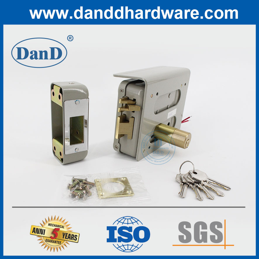 Security Brass Rim Cylinder Electromagnetic Electric Lock Set Hardware Iron Deadlock Safety Steel Gate Lock Surface Mounted Long Throw Rim Door Locks with Keys