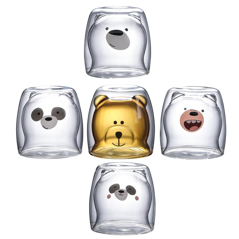 220ml 230ml 270ml Double Thermostable Glass Bear Cup Cartoon Creative Coffee Juice Milk Glass