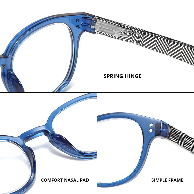 Whosale New Round Frame Eyewear Color Frames Pattern Legs Men and Women Anti-Blue Light Reading Glasses