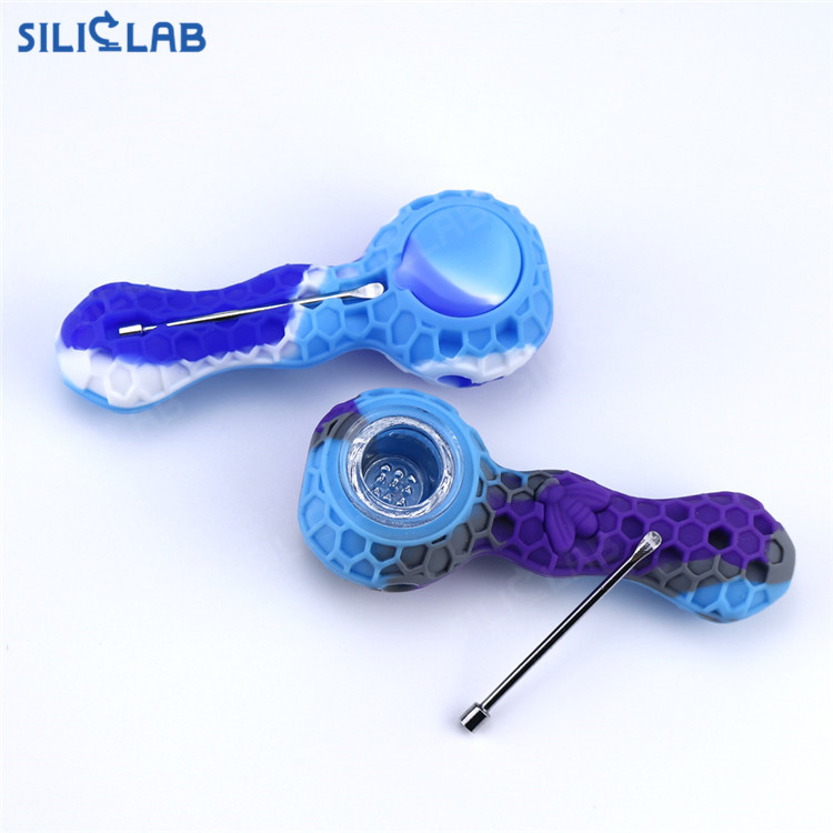 Wholesale Cheap 4.3 Inch Honey Bee Style Silicone Smoking Pipes with Porous Glass Bowl Accessories