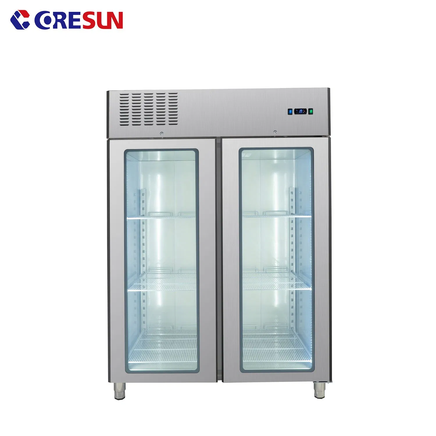 Commercial Kitchen Easy Clean Stainless Steel 2 Glass Door Display Refrigerator