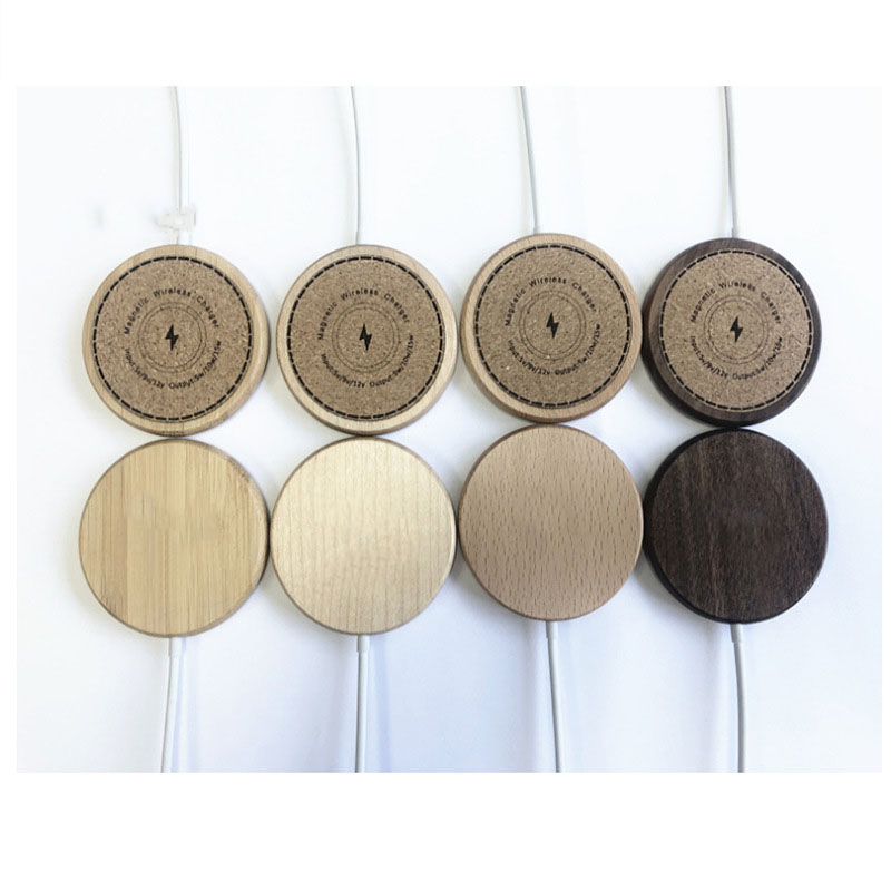 Wholesale Bamboo Round Magnetic Cell Phone Wireless Charger