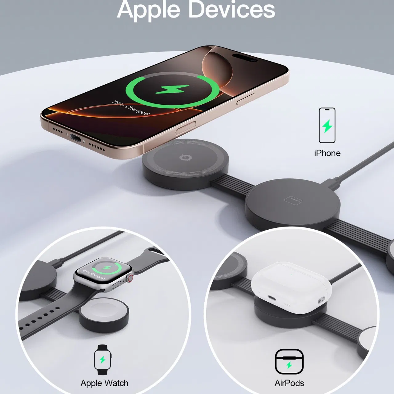 New Desktop Foldable 3-in-1 Magnetic Wireless Charger Suitable for Phones
