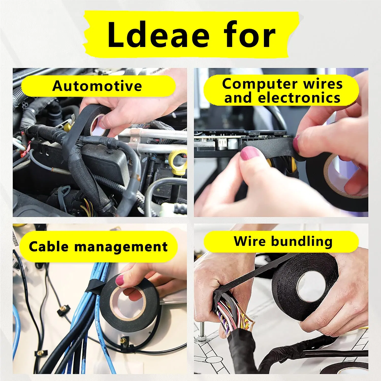 Wiring Harness Tape High Temp Wire Cable Loom Self-Adhesive Fabric Tape for Electrical Automotive Engine Harness Wrap