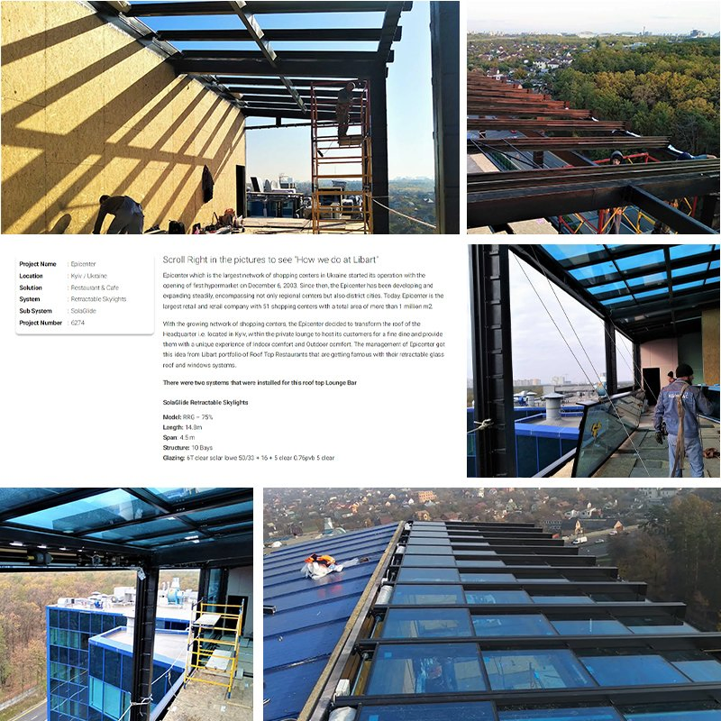 Wholesale Electric Skylight Automatic Customized Aluminium Motorized Glass Skylight Awnings Retractable Glass Roof Powder Coated Retractable Skylight