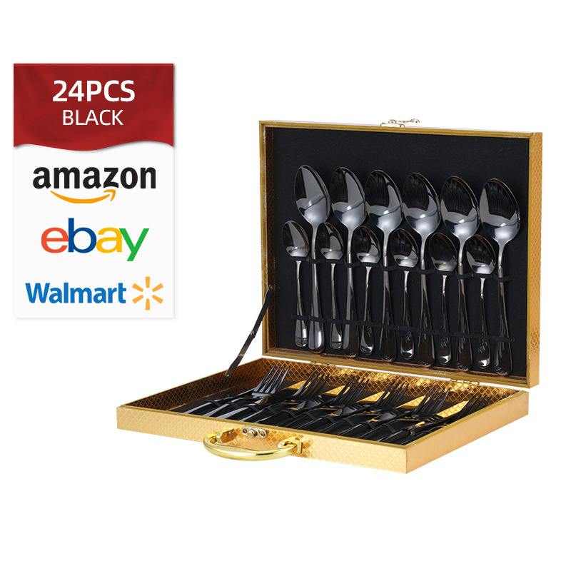Cutlery Set Knife Fork Spoon Cutlery 24PCS Flatware Sets Stainless Steel Set Gold Silverwaret for Wedding