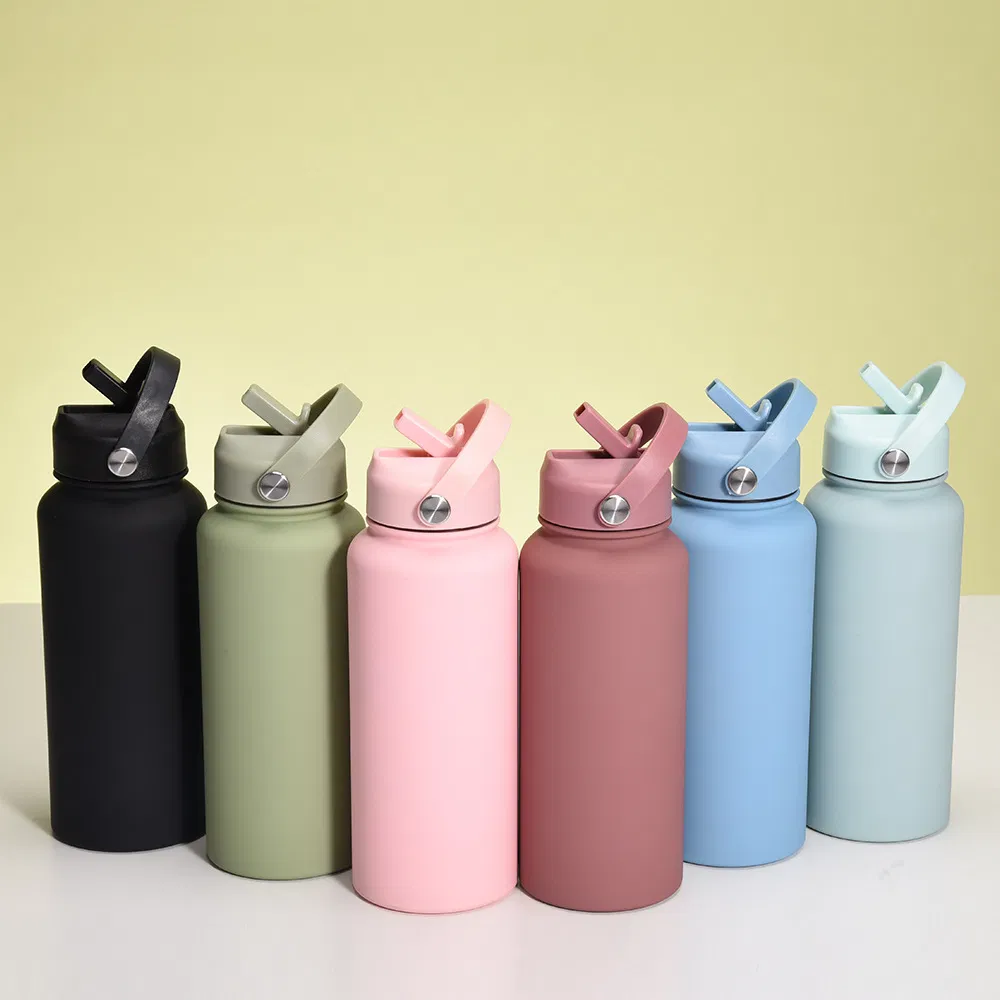 New 1L Large Capacity Double Stainless Steel Sports Water Bottle Mug Portable Handle American Large Mouth Design Vacuum Flask