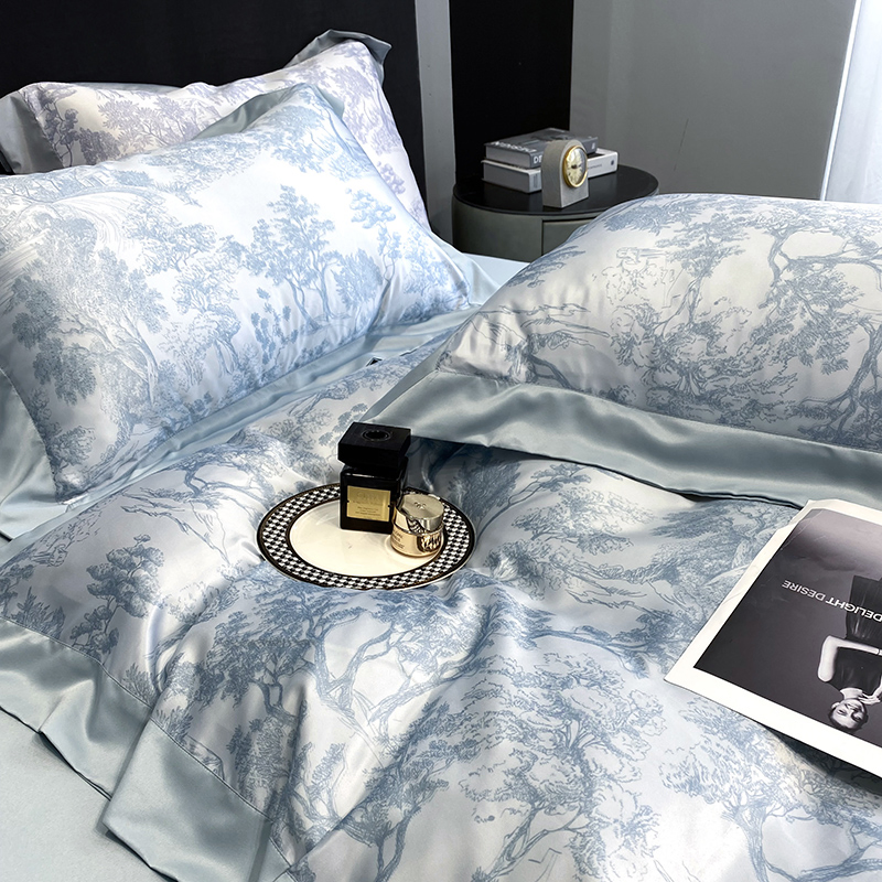 Luxury Soft European Style Floral Printing Fluffy Silky Satin Bed Sheet Bedding Set