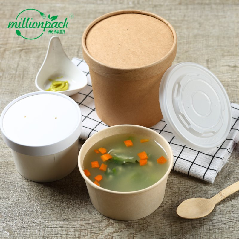 PE PLA Eco-Friendly Kraft Paper Soup Bowl with Leak-Proof Design