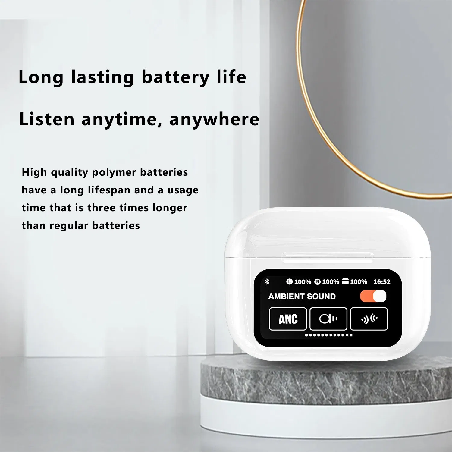 Bluetooth Wireless Fashion Active Noise Cancelling Earbuds LED Touch Screen Waterproof