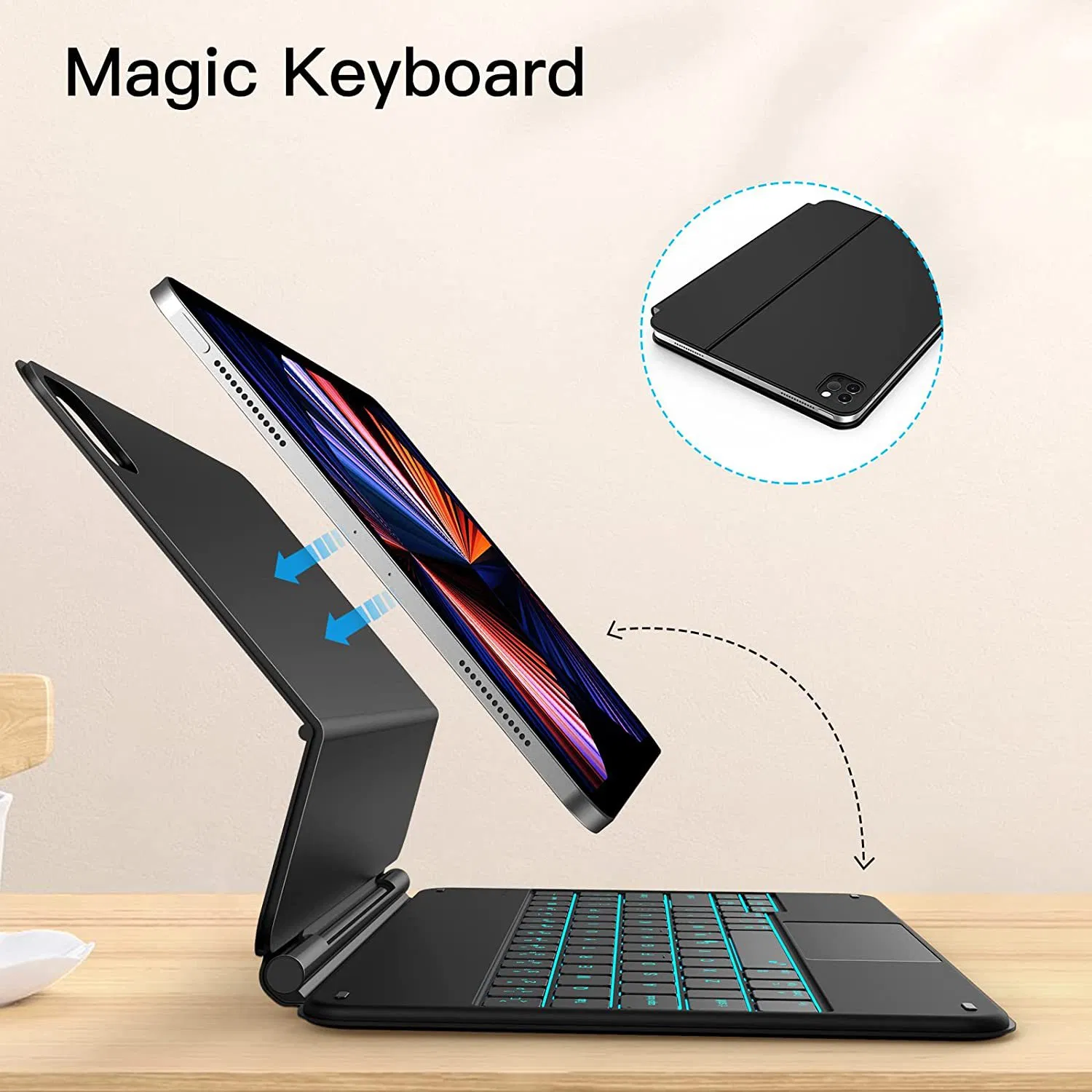 Bluetooth Keyboard Case, with Magic Non-Detachable Pivot Magnetic Tablet Case, Multi-Touch Trackpad/7-Color Backlit Keyboard Case for iPad Air 13 M2/M3 13-Inch