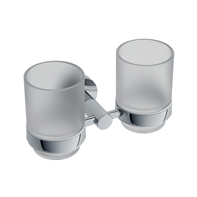 Wholesale Dual-Cup Glass Mouthwash Cup Washing Room Stainless Steel Tumbler Holder for Bathroom