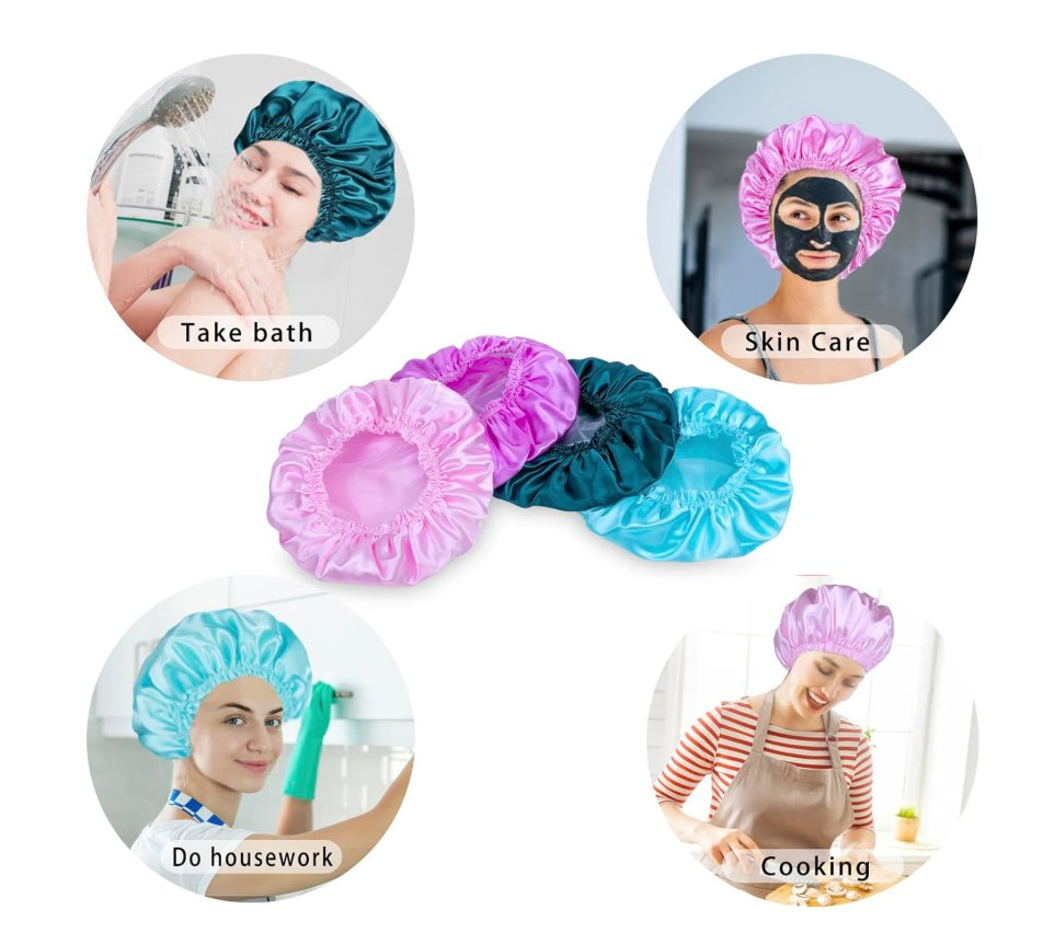 4 PCS Reusable Bath Caps Double Waterproof Shower Cap Bathing Shower Caps
