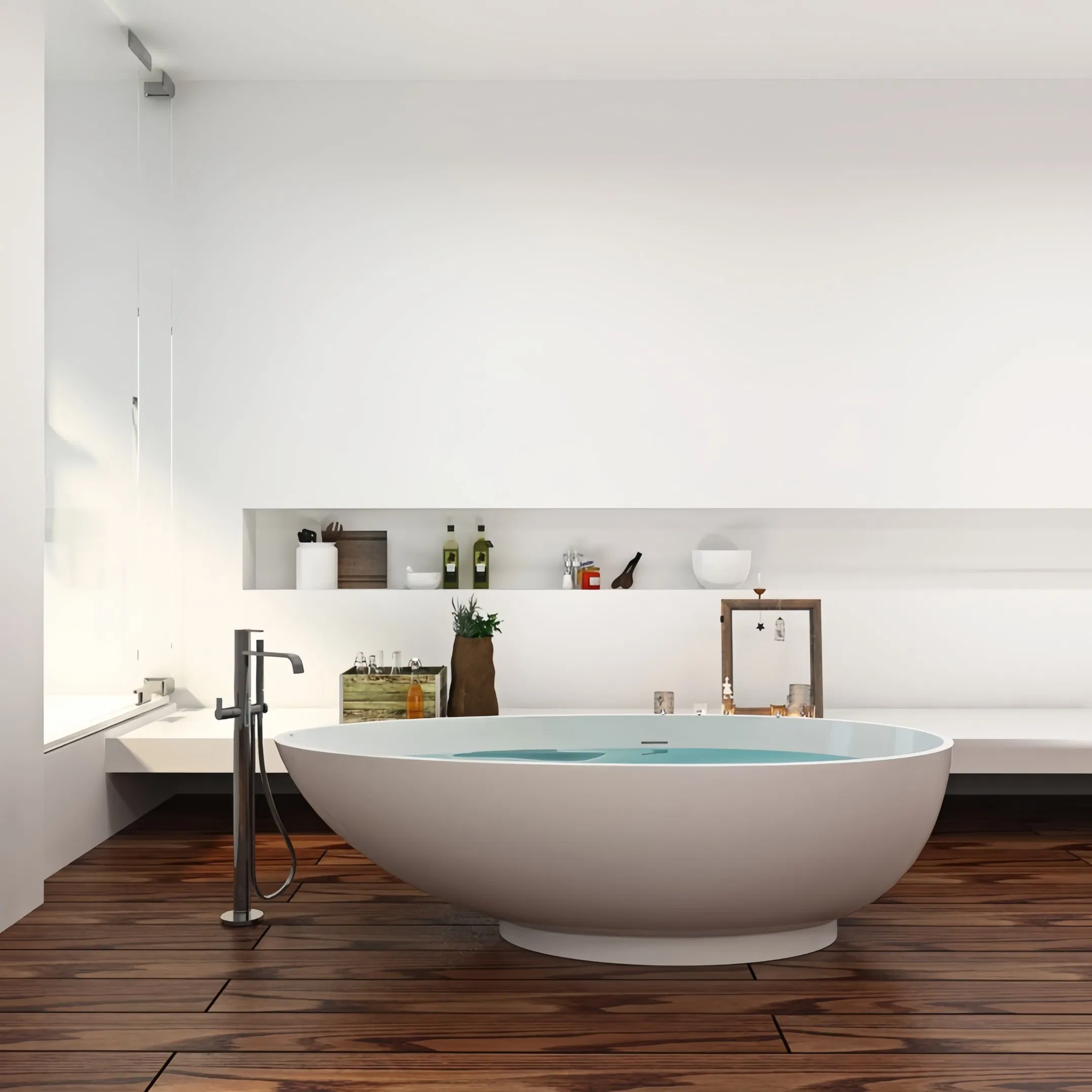 Foshan Elegant Luxury Egg Shape Stone Resin Matte White 1790 Baths BS-8606