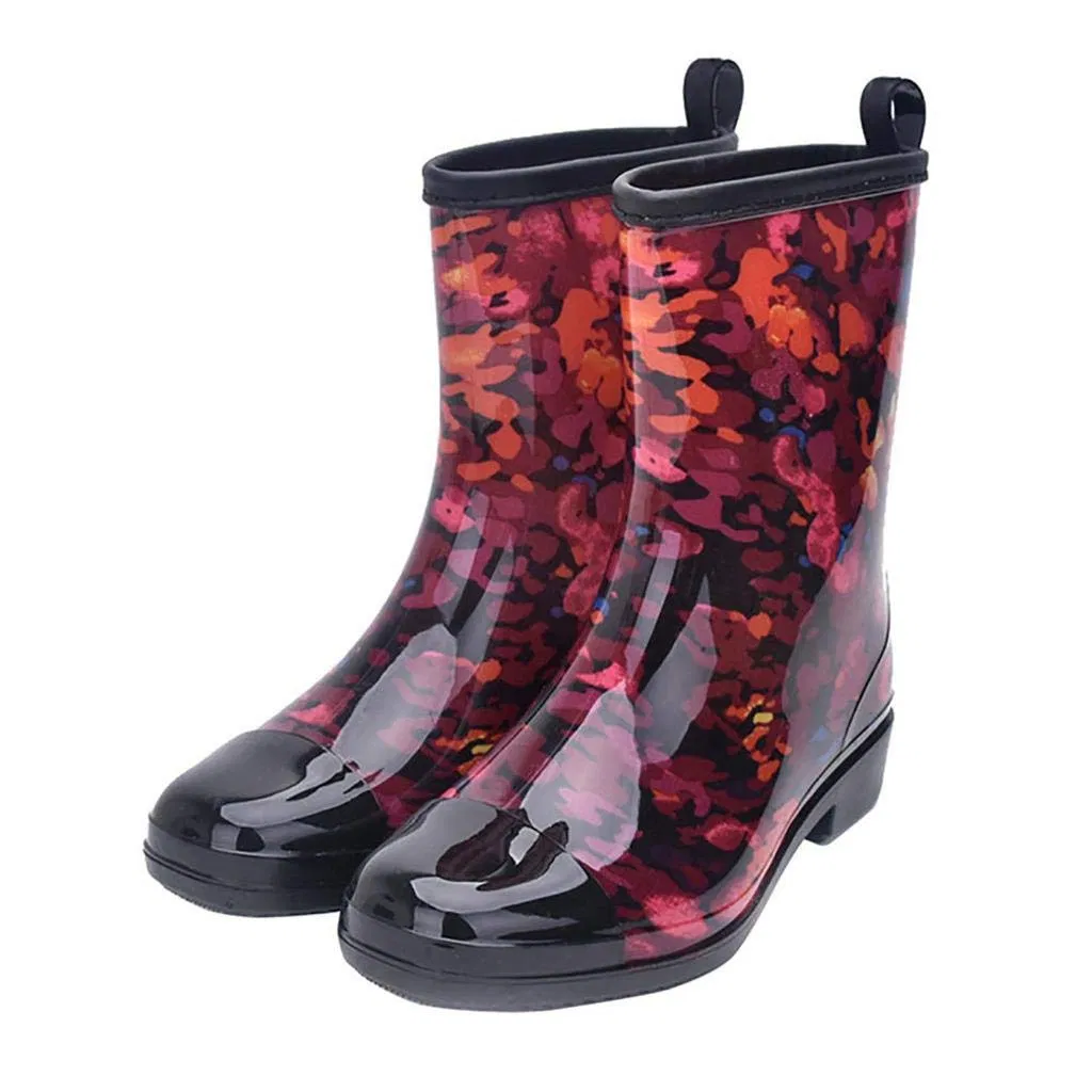Custom Logo Short Heels with Custom Printing Women PVC Rain Boots for Easy Cleaning