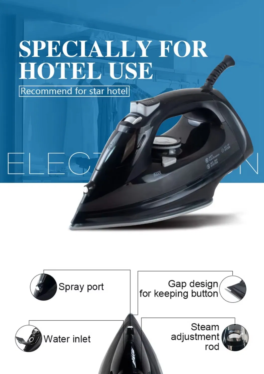 High Quality 1800W Electric Ceramic Panel Multifunctional Hotel Home Electric Iron