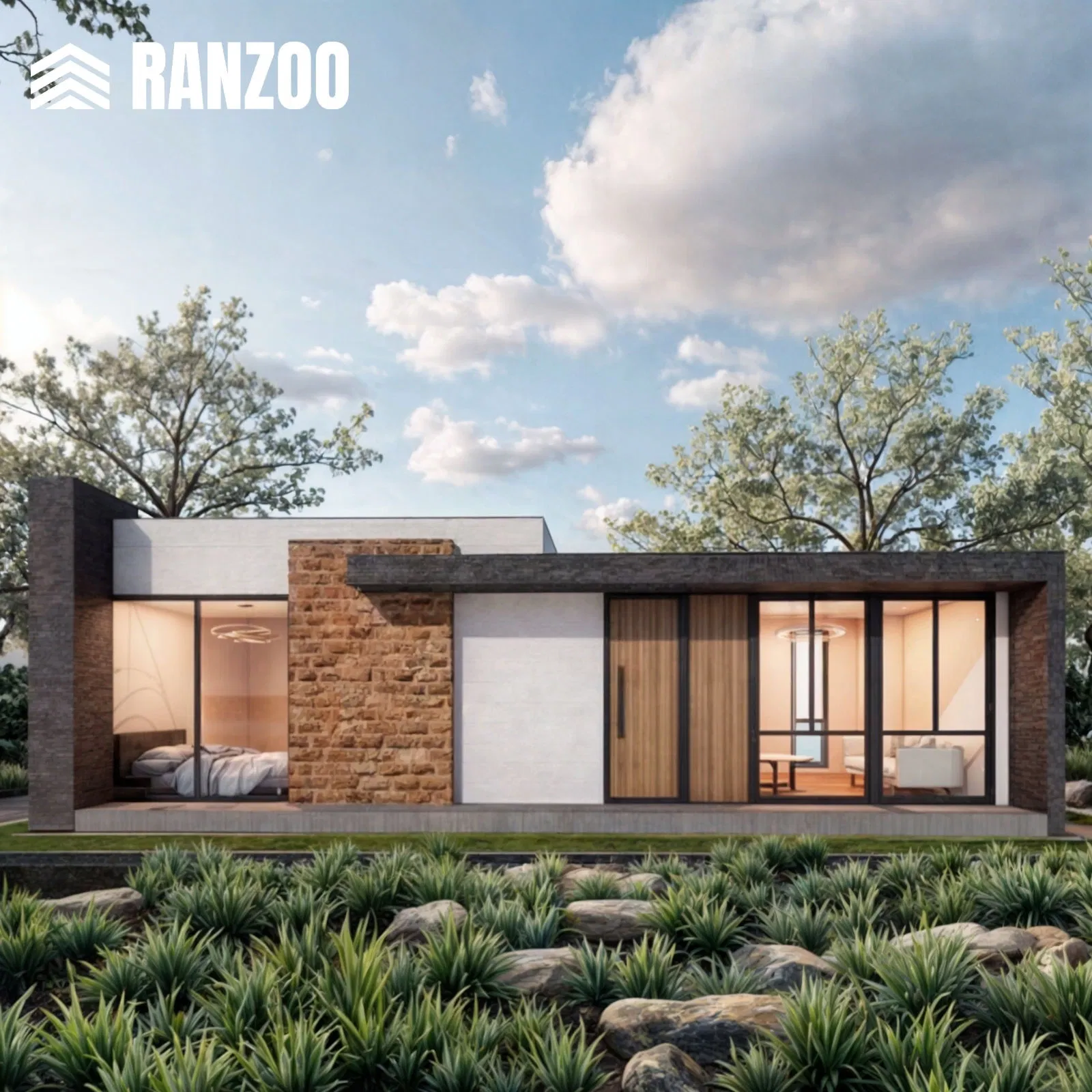Ranzoo 3 Bedroom modular Prefab villa prefabricated movable House prices with Customizable Exterior and Free Design
