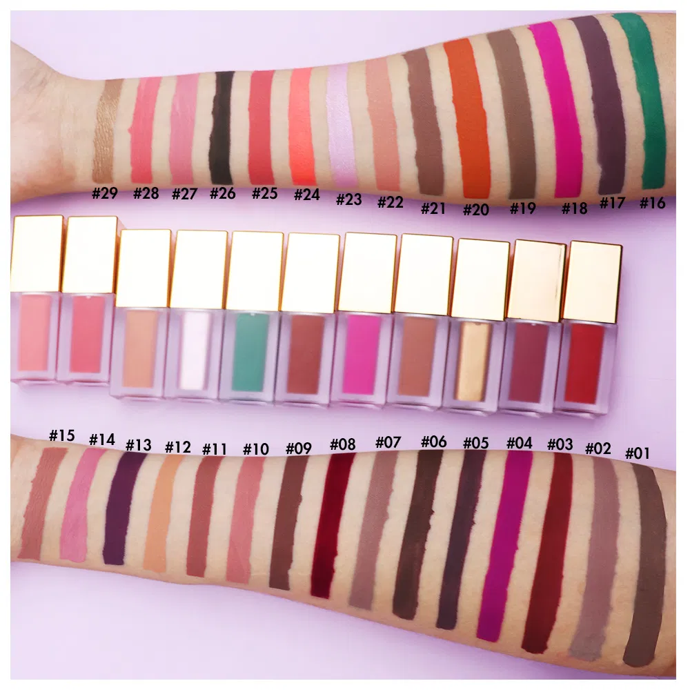 OEM Gold Cover Square 29 Color Matte Long Lasting Gloss Lip Gloss Liquid Lipstick Makeup
