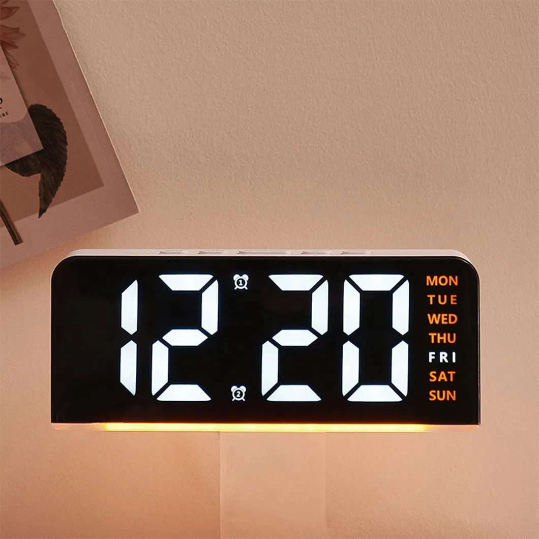 LED Mirror Alarm Clock Smart Digital Alarm Clock Date Temperature Display Voice Control Adjustable Brightness Electronic Clock