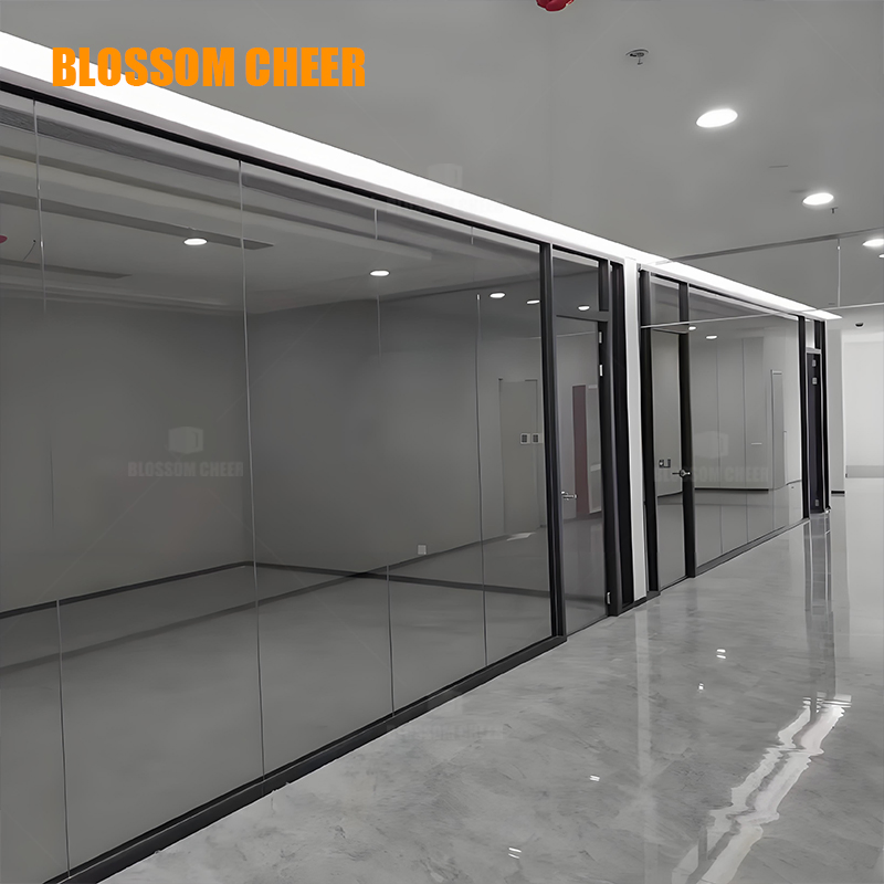 Glass Wall Aluminium Channel System Aluminum Frame Minimalist Panoramic Single Office Partition