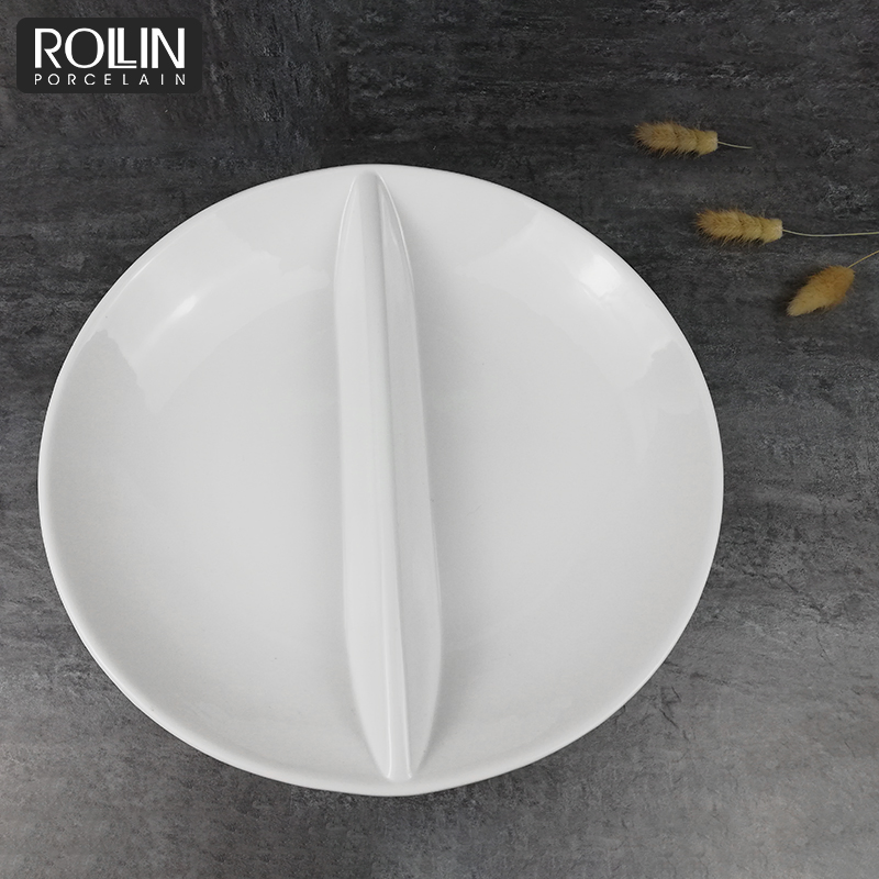Large Porcelain Divided Round Plate for Hotel
