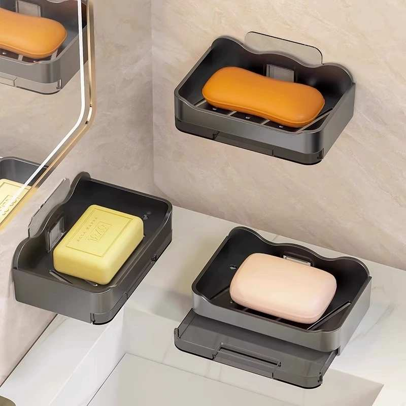 2PCS Non Perforated Wall Mounted Bathroom Double-Layer Soap Storage Rack
