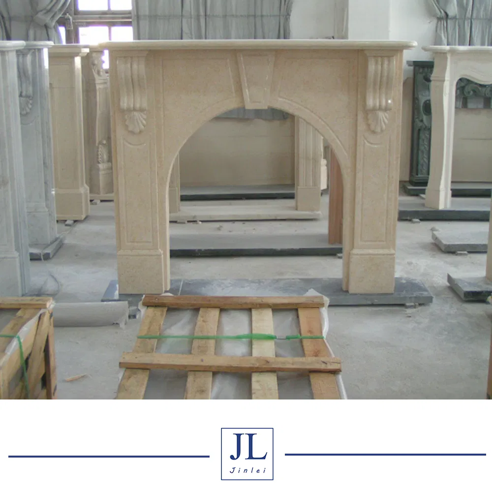 Sandstone Beige Color Fireplace Mantel Marble Fireplace Handcarving