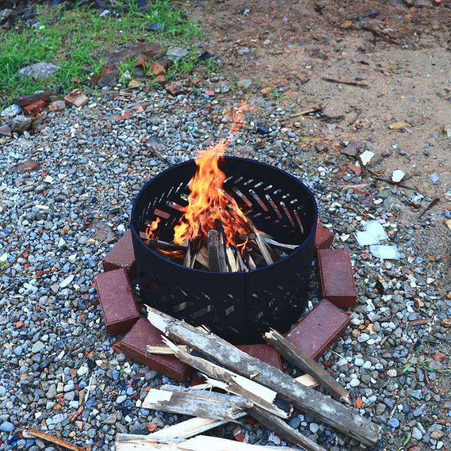 Large Round 20 Inch Bonfire Fire Pit Outdoor Heavy Duty Metal Wood Burning Firepit Ring