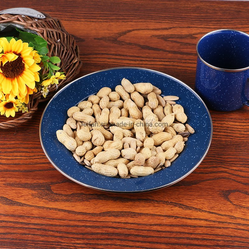 Round Enamel Dinner Plate Tableware with Stainless Rim