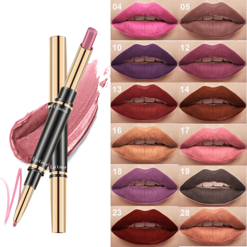 OEM 12 Color Matte Mist Lipstick Pen Waterproof Gold Lip Liner 2 in 1 Set Makeup