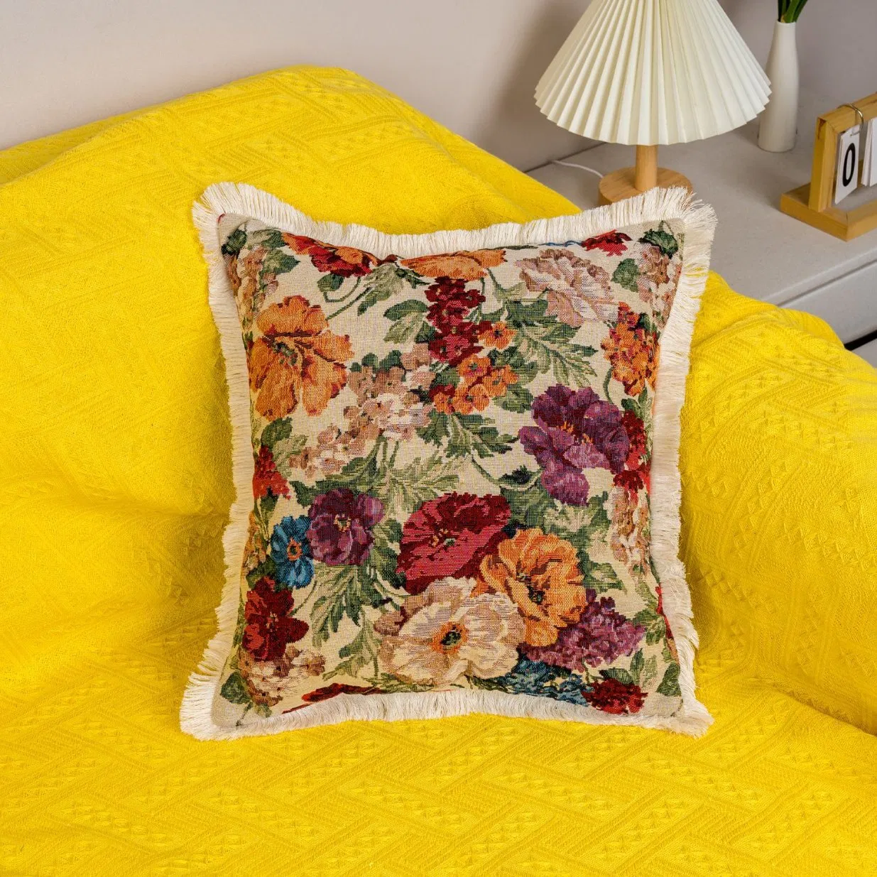 Dairui Ready Stock Oil Painting Style Pillow Covers with Inserts Jacquard Square Cushions for Sofa and Bed