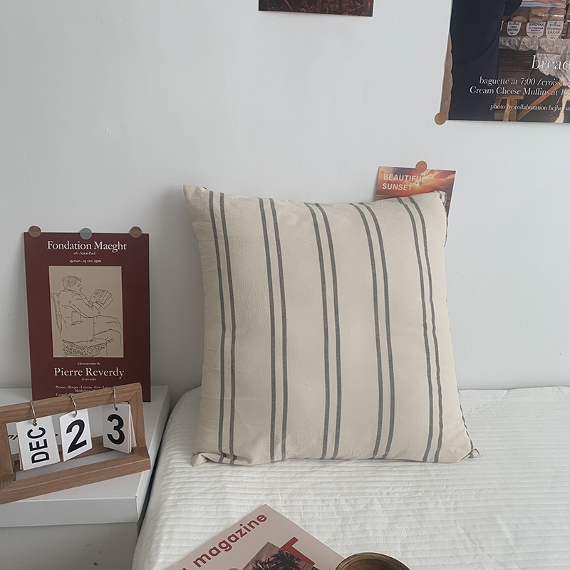 Washed Cotton Pillowcase Comfortable Square Soft Stripe Cushion Cover
