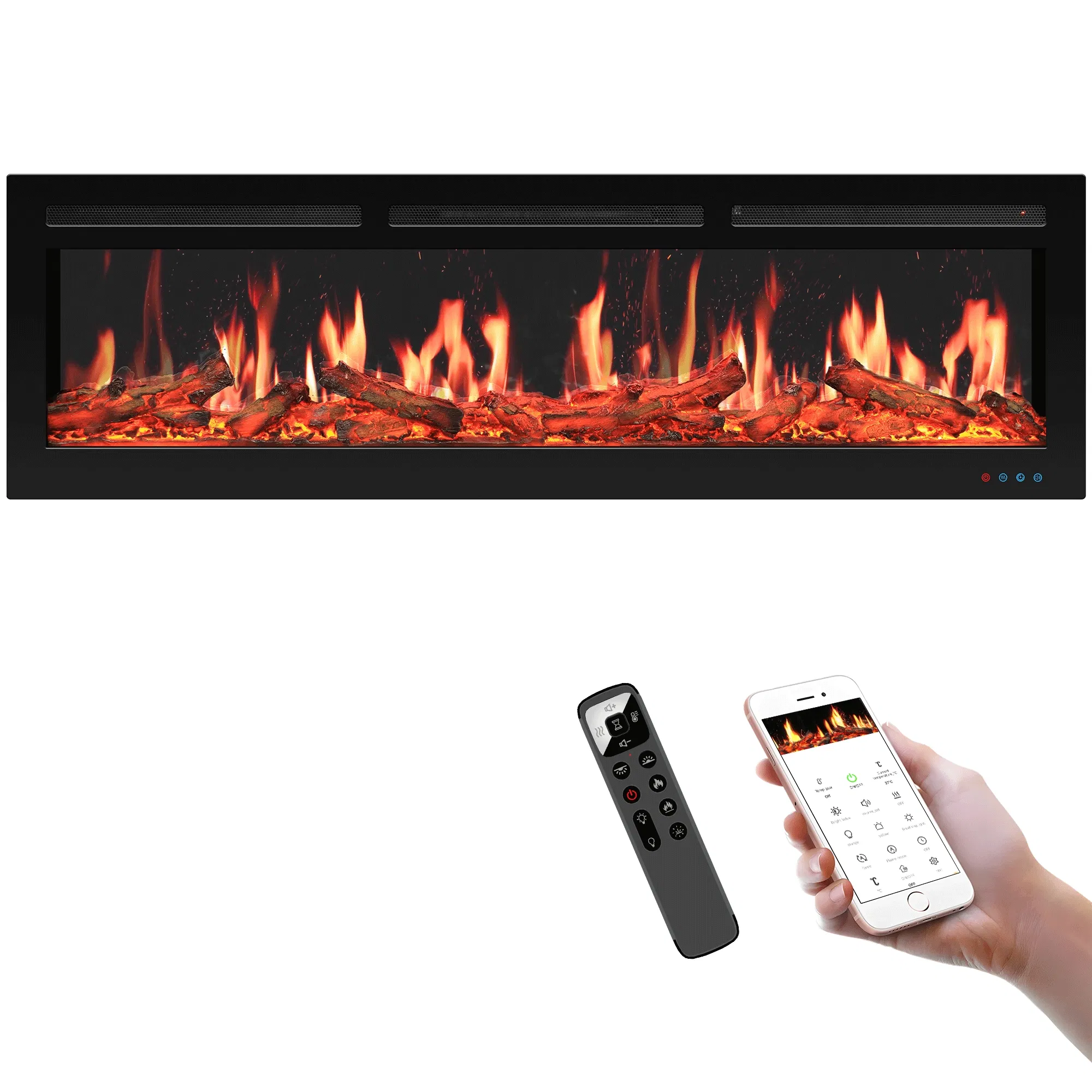 Factory Direct Adjustable Screen Electric Fireplace with APP and Remote Control, 3D LCD Flame Display for Home and Hotel Projects