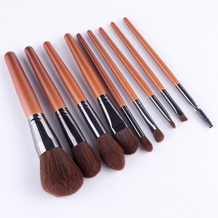 2020 Professional Luxury Makeup Brush Tool Wholesale Private Label Kabuki Brush Kit 9PCS Brown Makeup Brush Set