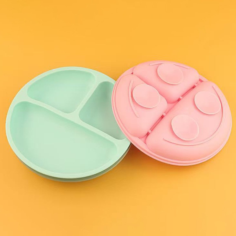Hot Sale Food Grade Silicone Round Suction Cup Anti-Fall Anti-Drop High Safety Baby Food Compartment Plate
