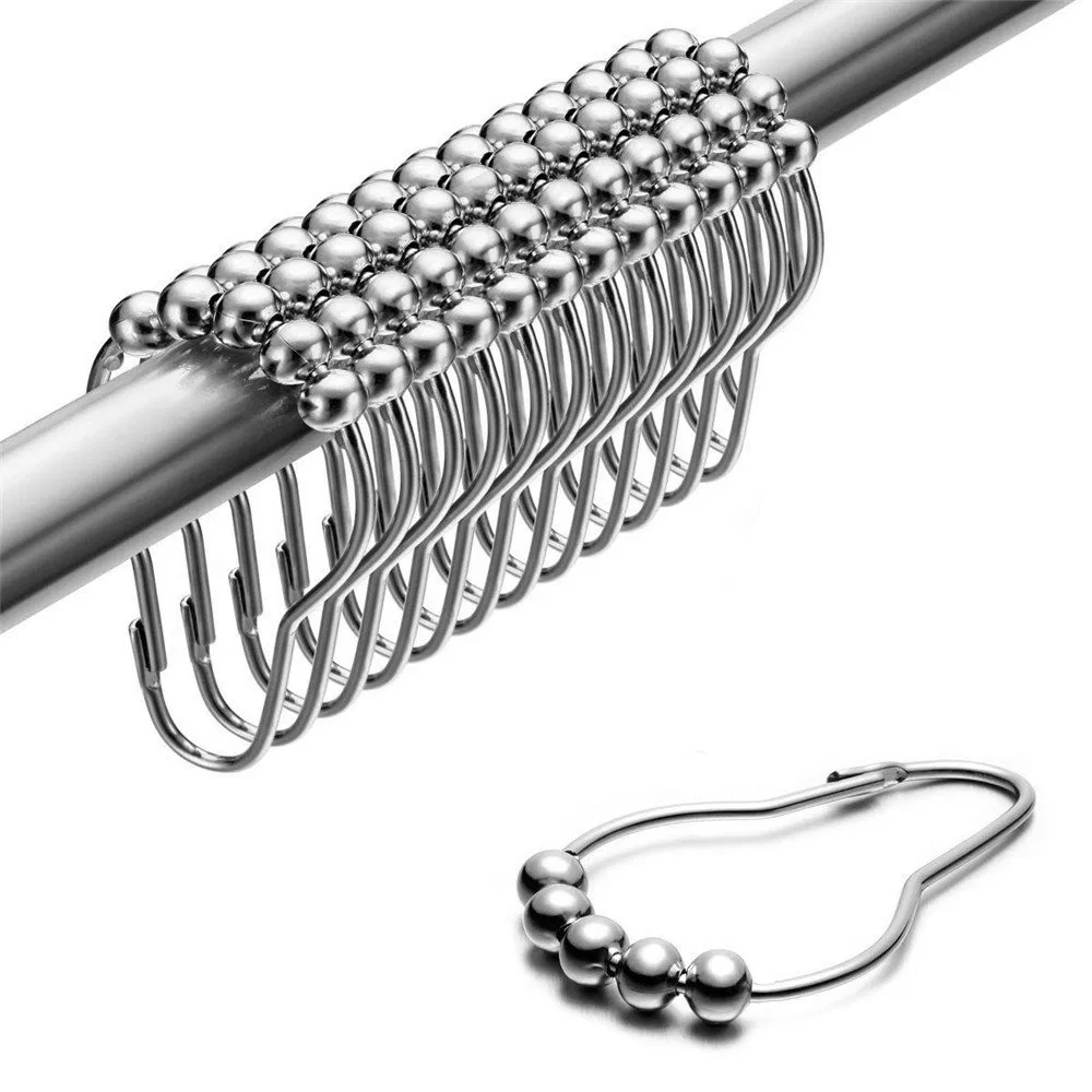 Wholesale Metal Shower Curtain Rings Hooks with 5 Beads for Bathroom Shower Rod