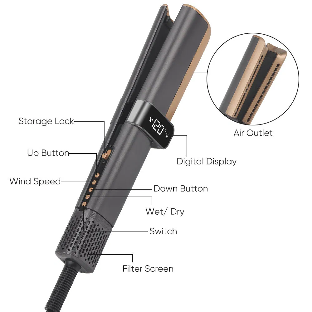 New Multi Hot Air Styler High Speed Flat Iron 2 in 1 Hair Straightener and Dryer