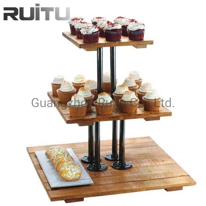 Rustic Wood Buffet Display Stand Catering Equipment Talheres PARA Buffet Square Black Cupcake Displays Stand 3PCS Cube Set Wooden Buffet Risers