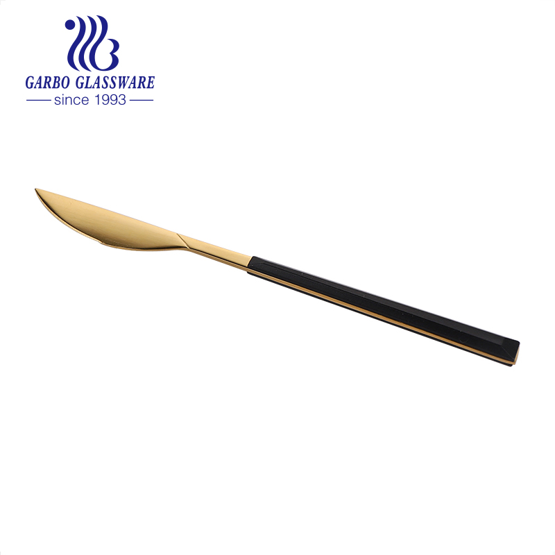 Modern Luxury Plastic Handle Gold Plating Food Safe Stainless Steel Knife Spain Polished Brown Wood Effect Knife Stainless Steel Cutlery Flatware Dinnerware