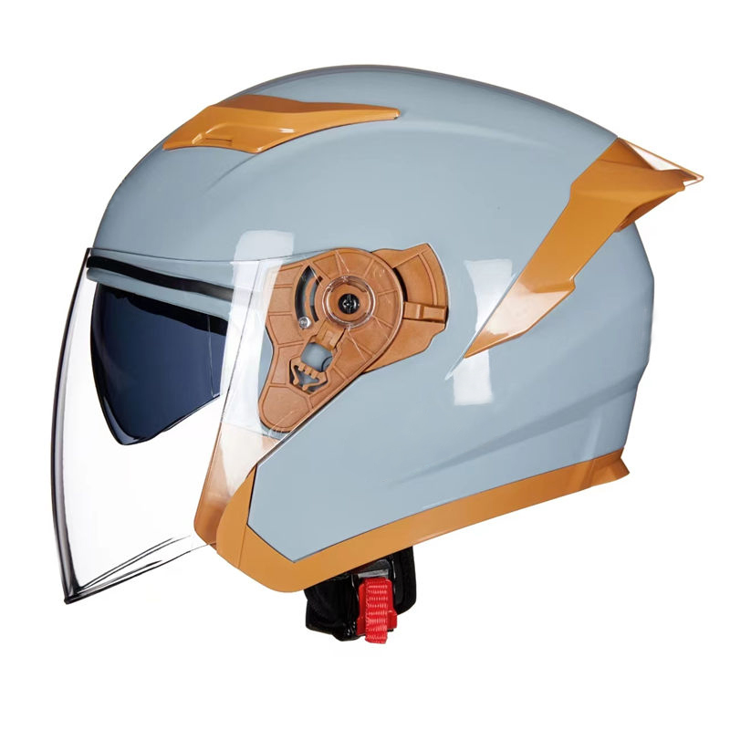 DOT Open Face Motorcycle Helmet with Dual Visor and Washable Liner