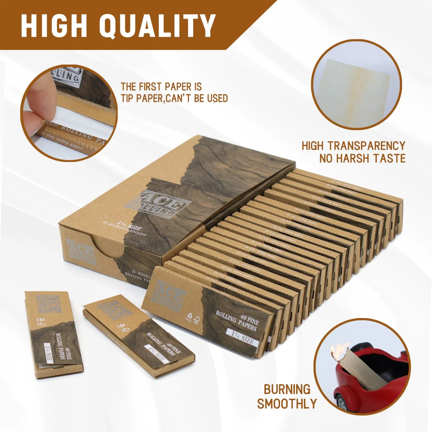 Free Samples Customized Raw Cigarette Rolling Smoking Tobacco Paper Kingsize 100% Natural