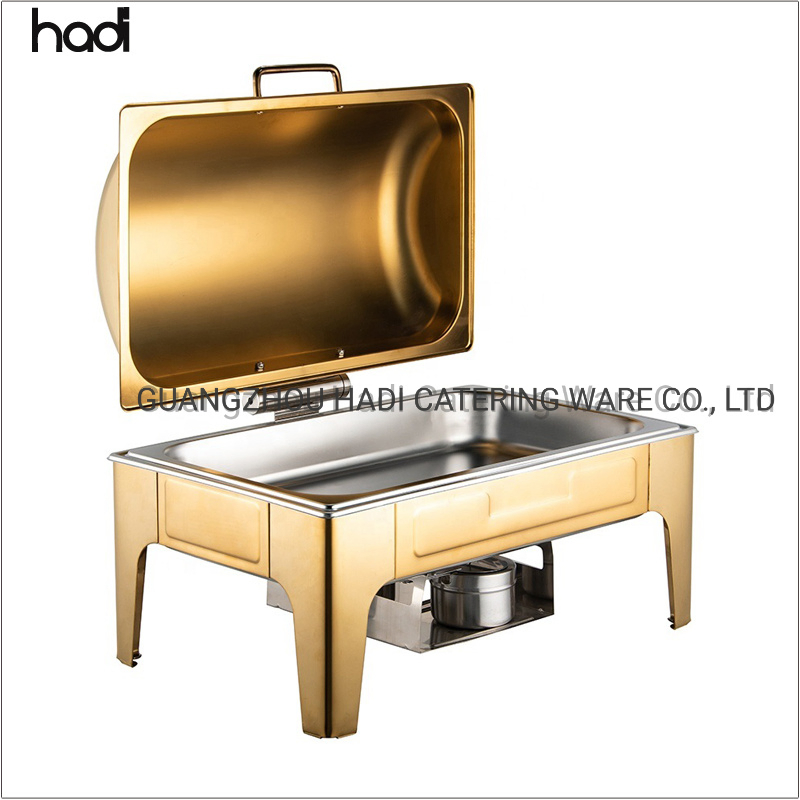Hospitality Glass Lid Chafer Modern Chefing Dish Luxury Stainless Steel Round Roll Top Buffet Server Gold Chafing Dishes Insulated Food Warmer Set for Wedding