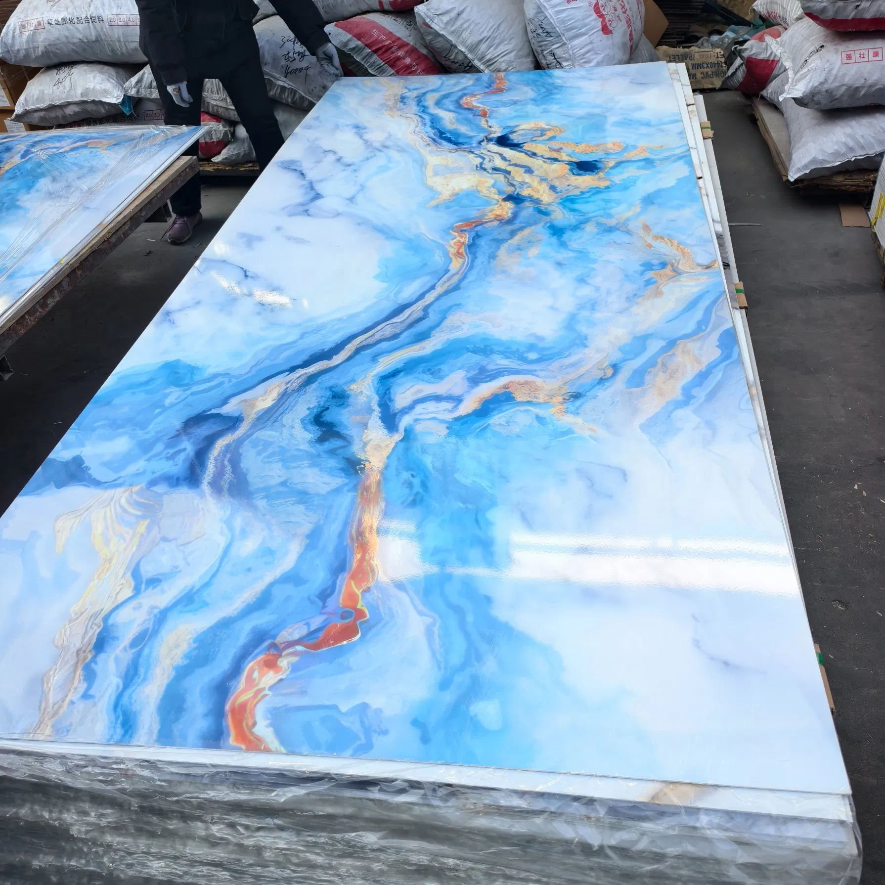 Glossy UV Coating Waterproof Fireproof Rollable Wall Sticker PVC Marble Sheet